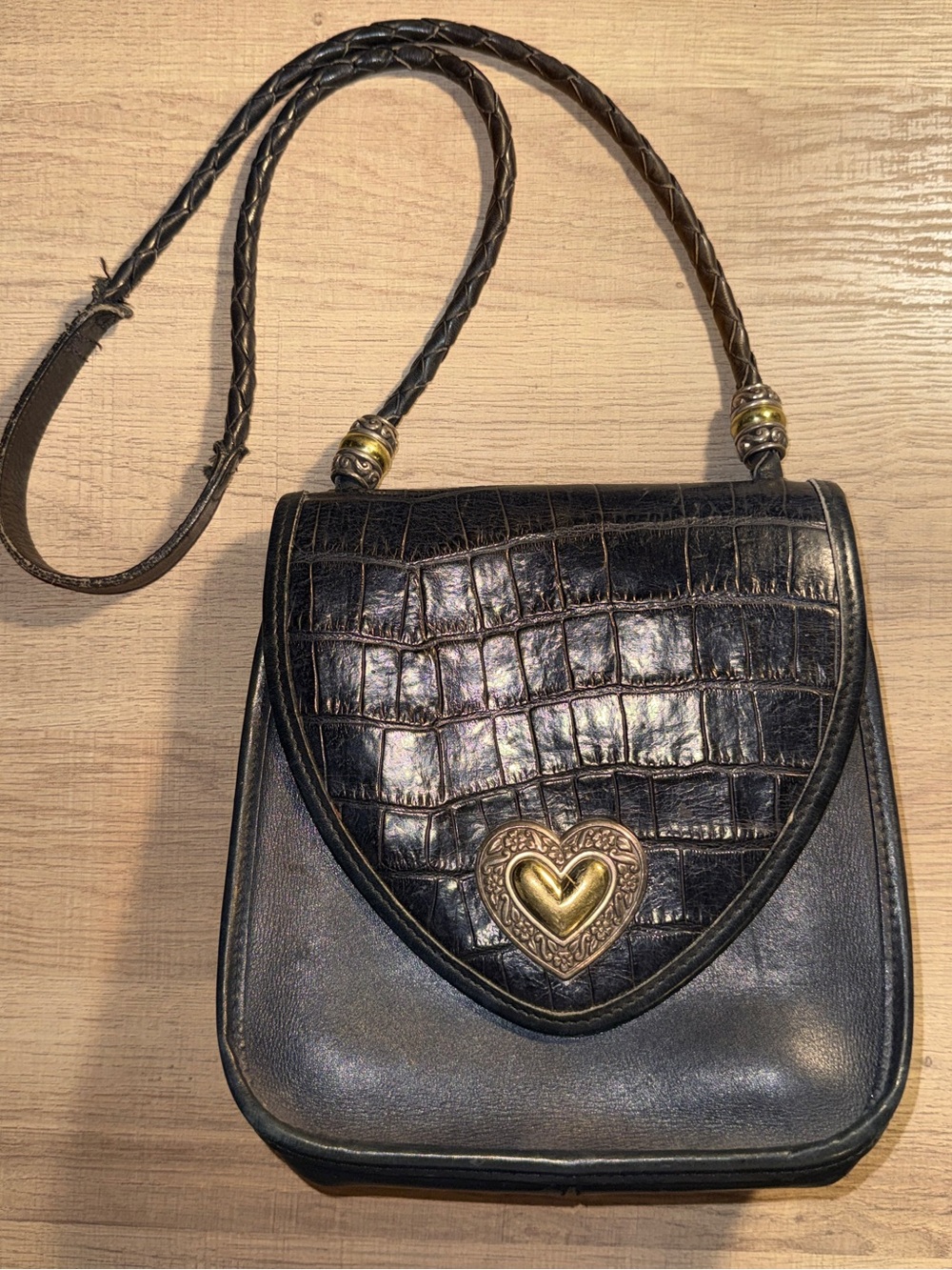 Vintage 90s Brighton Black Leather Crossbody Bag